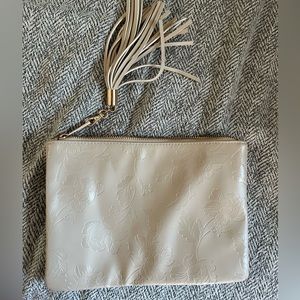 Cream Leather Floral clutch